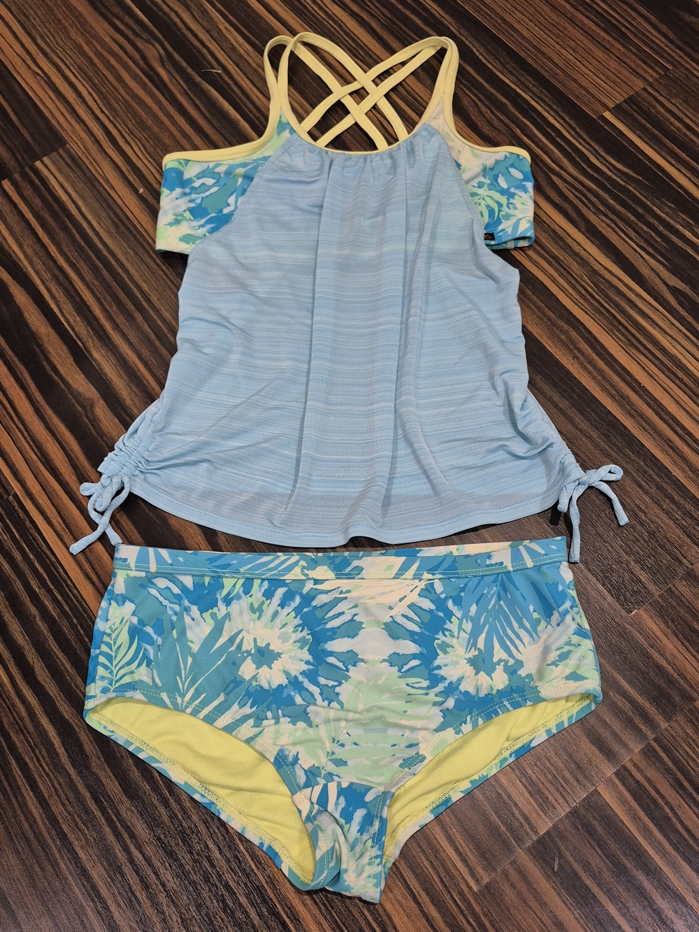 Gerry Two-Piece Swim Set in Aqua and Lime Tropical Print